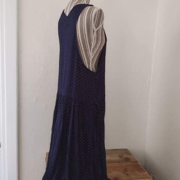 Vintage Anegada's Navy Polka Dot Drop Waist Sleeveless Midi Dress Size L - Picture 6 of 15